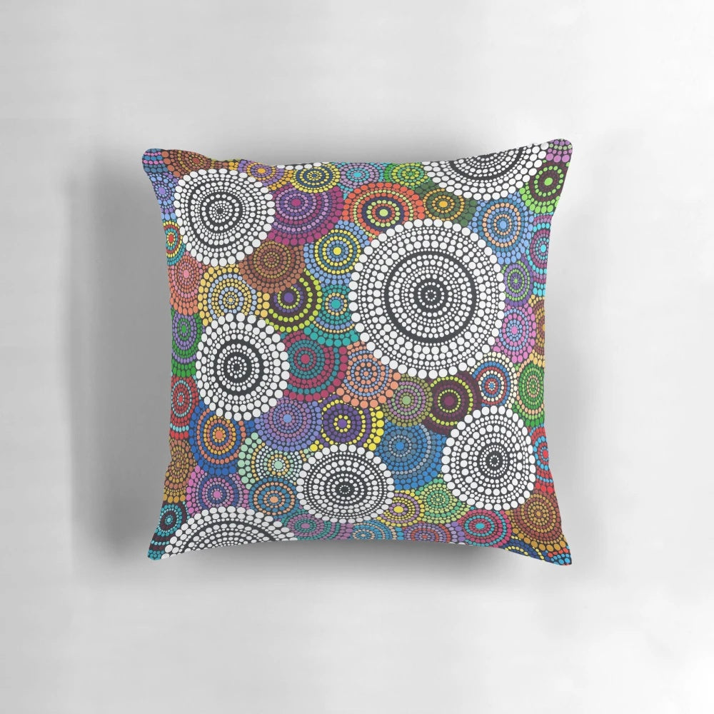 One Mob Pillow featuring contemporary aboriginal art design