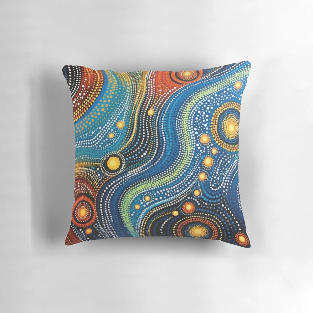 Aboriginal Australian art deep sea plants pillow with dot patterns and warm colors