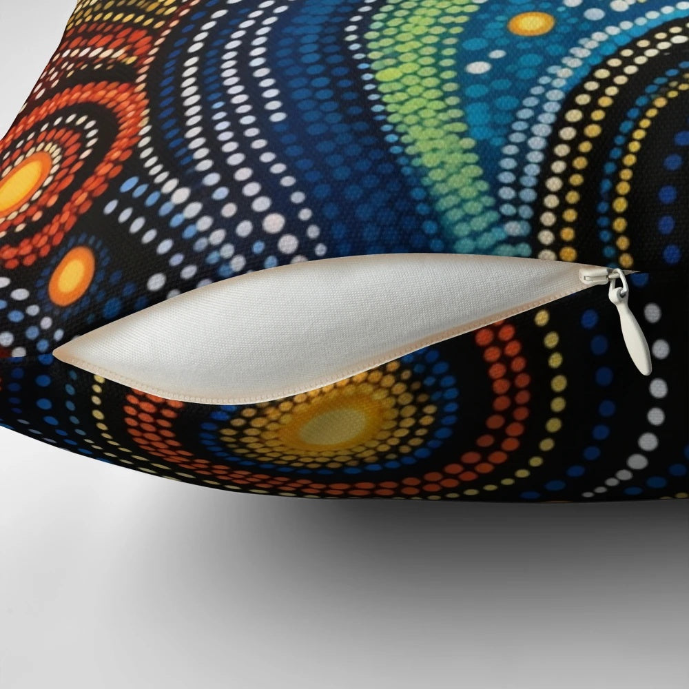 Aboriginal Australian art deep sea plants pillow with dot patterns and warm colors
