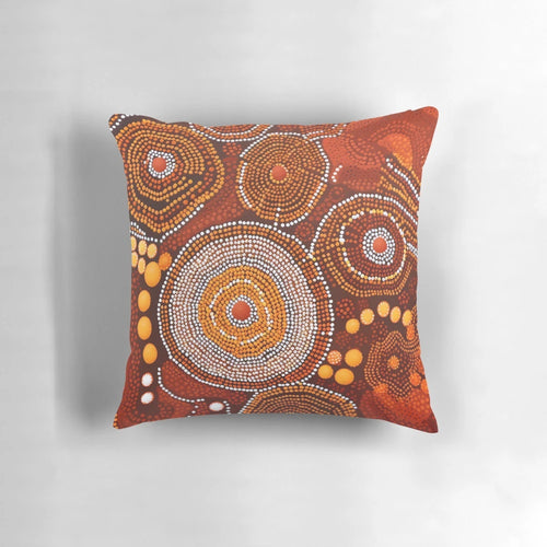 Aboriginal-inspired 11" pillow with vibrant aboriginal art and flag design