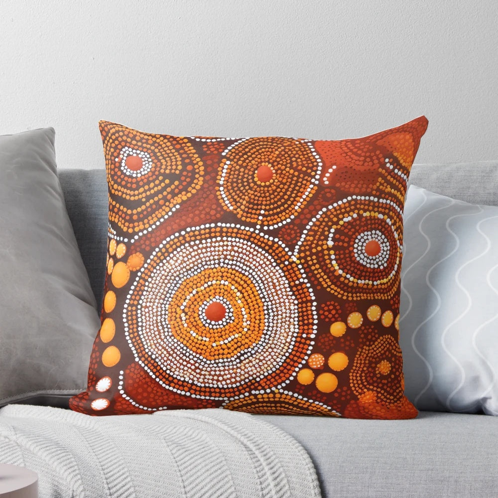 Aboriginal-inspired 11" pillow with vibrant aboriginal art and flag design