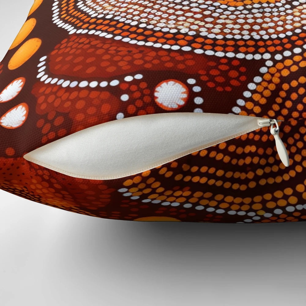 Aboriginal-inspired 11" pillow with vibrant aboriginal art and flag design