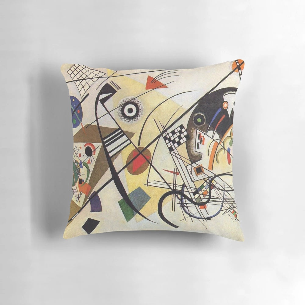 A high-quality pillow featuring Wassily Kandinsky's abstract painting "Transverse Lines" (1923)