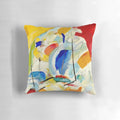 Colorful abstract art pillow design inspired by Wassily Kandinsky's 1913 Sea Battle painting