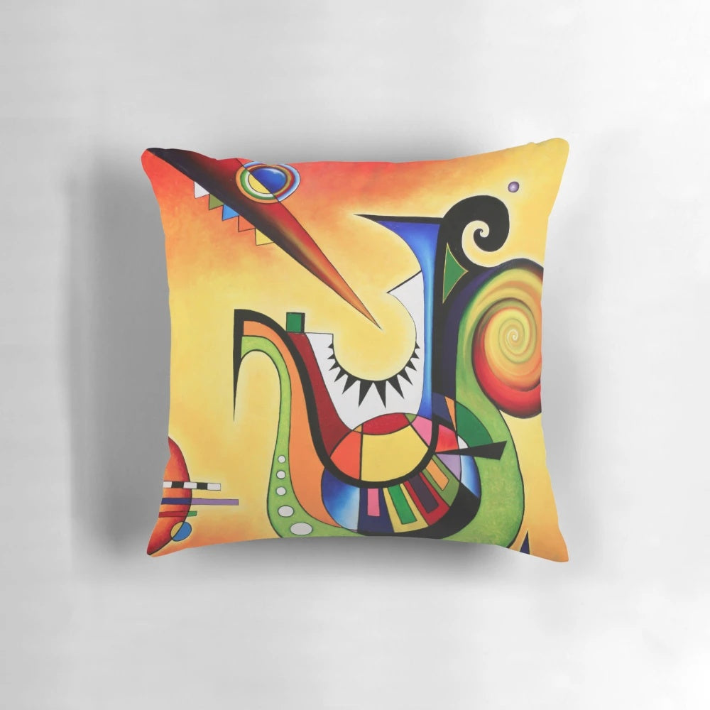 Homage to Kandinsky abstract art sailing throw pillow with vibrant colors and modern design