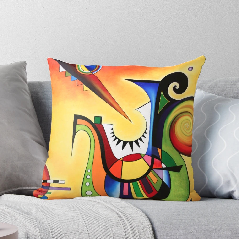 Homage to Kandinsky abstract art sailing throw pillow with vibrant colors and modern design