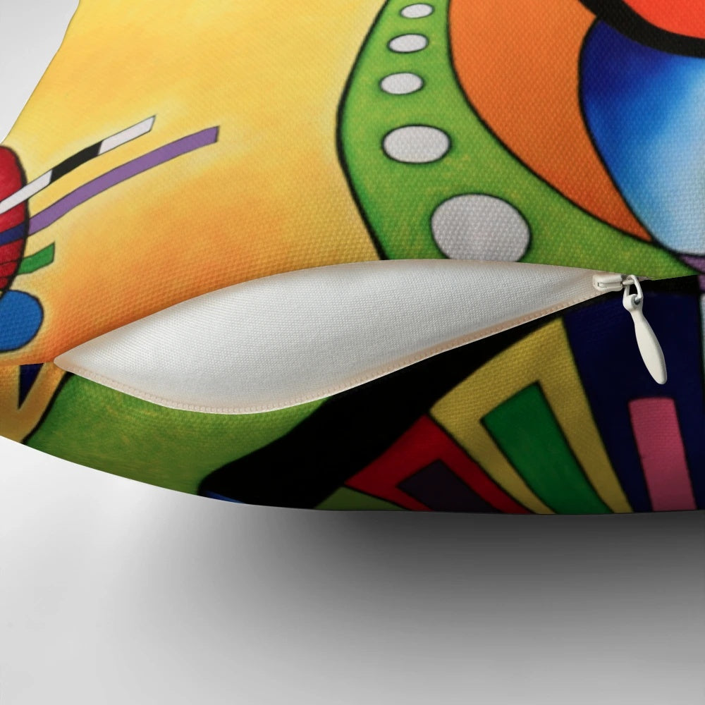 Homage to Kandinsky abstract art sailing throw pillow with vibrant colors and modern design