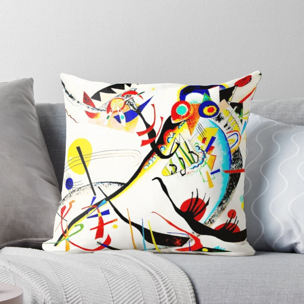 Abstract blue segment pillow with geometric design inspired by the artwork of Wassily Kandinsky