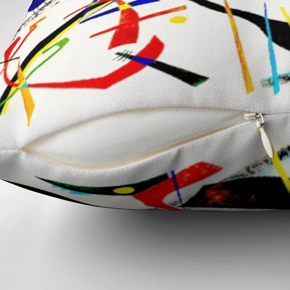 Abstract blue segment pillow with geometric design inspired by the artwork of Wassily Kandinsky