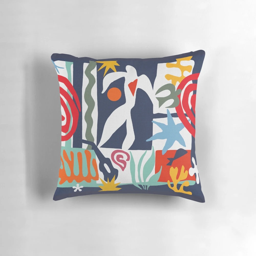 Vibrant modern abstract coastal pillow with nature-inspired design
