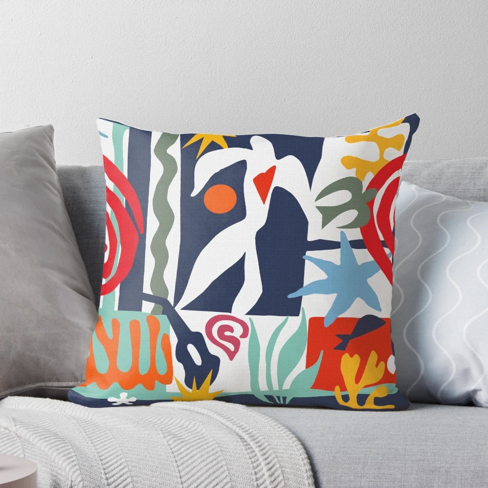 Vibrant modern abstract coastal pillow with nature-inspired design