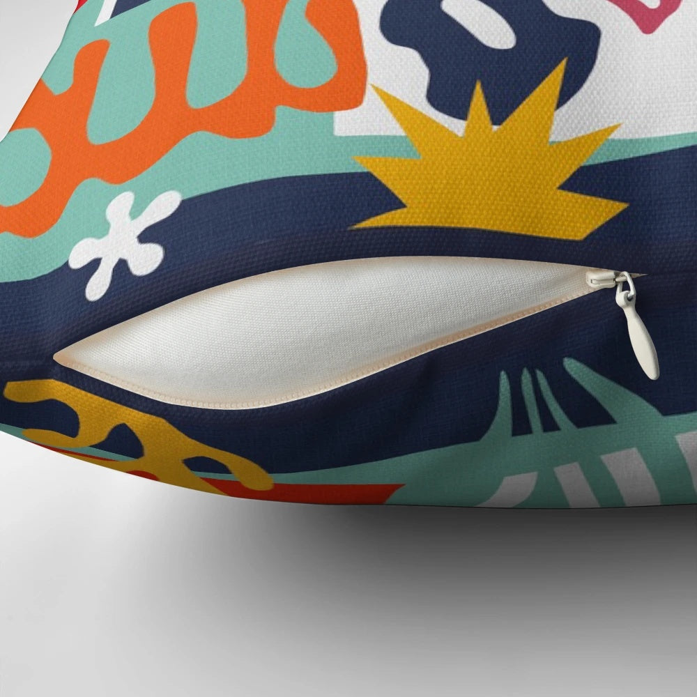 Vibrant modern abstract coastal pillow with nature-inspired design