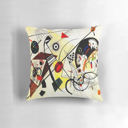 Vibrant abstract cubism pillow with Wassily Kandinsky's "Transverse Line" artwork