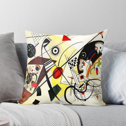 Vibrant abstract cubism pillow with Wassily Kandinsky's "Transverse Line" artwork