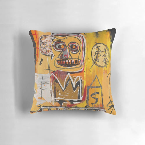 Vintage illustration pillow featuring abstract expressionist art inspired by Jean-Michel Basquiat