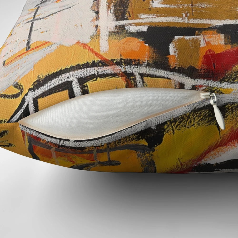 Vintage illustration pillow featuring abstract expressionist art inspired by Jean-Michel Basquiat