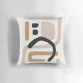 Abstract pink, black, and beige geometric shapes art in a mid century modern style.