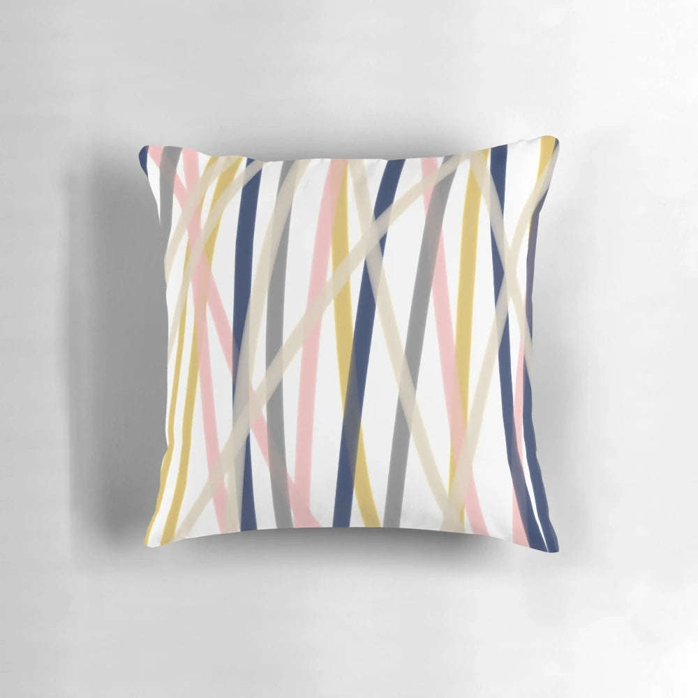 Abstract minimalist modern pillow in mustard yellow, blush pink, navy blue, grey, almond, and white