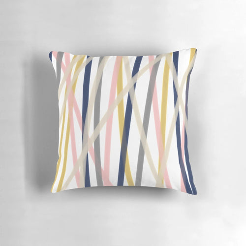 Abstract minimalist modern pillow in mustard yellow, blush pink, navy blue, grey, almond, and white