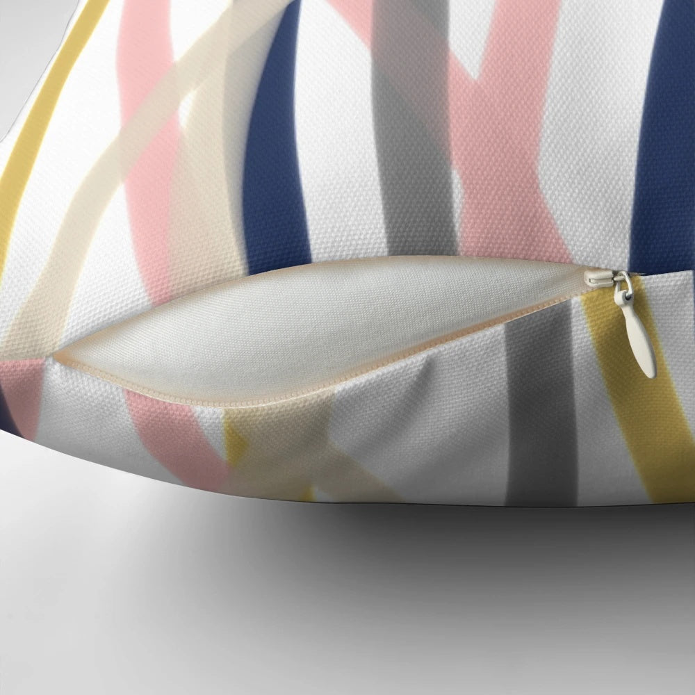 Abstract minimalist modern pillow in mustard yellow, blush pink, navy blue, grey, almond, and white