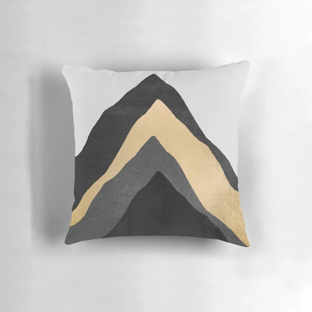 Abstract mountain landscape illustration with minimalist golden peaks