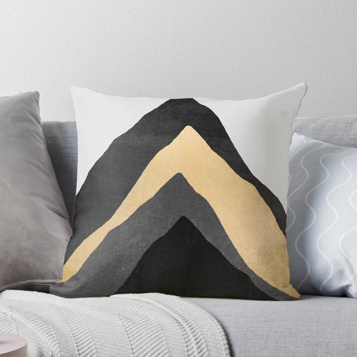 Abstract mountain landscape illustration with minimalist golden peaks