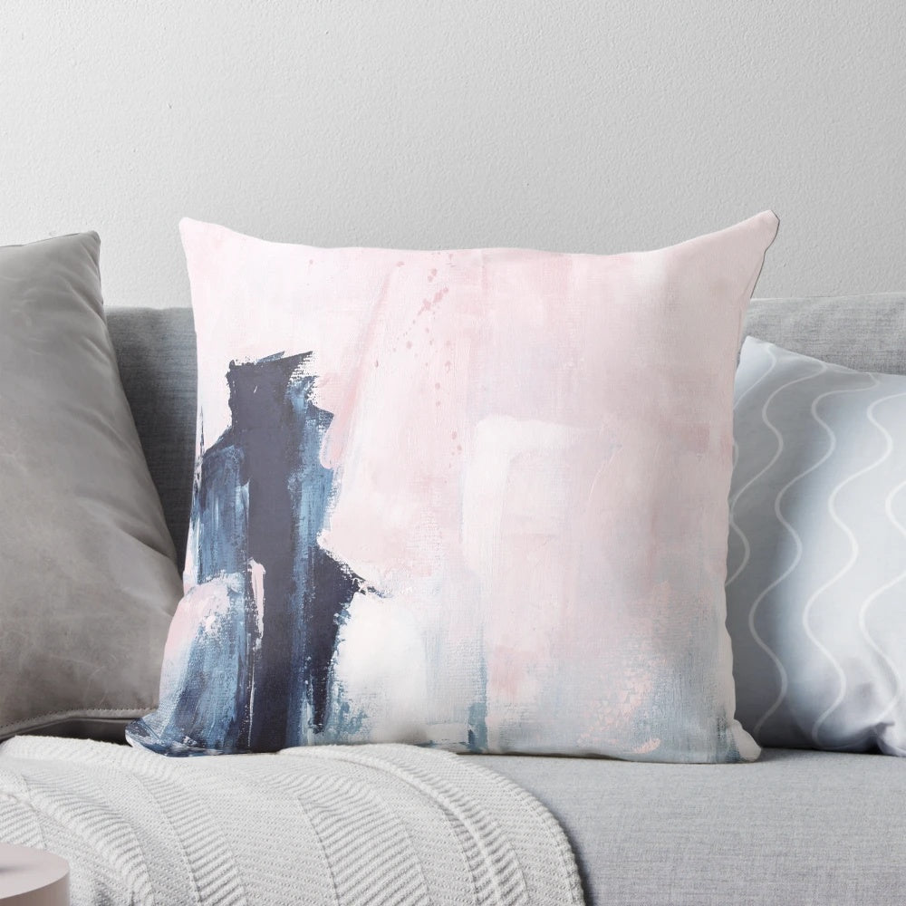 "Abstract navy blue and pink painting set - modern triptych wall art for living room"