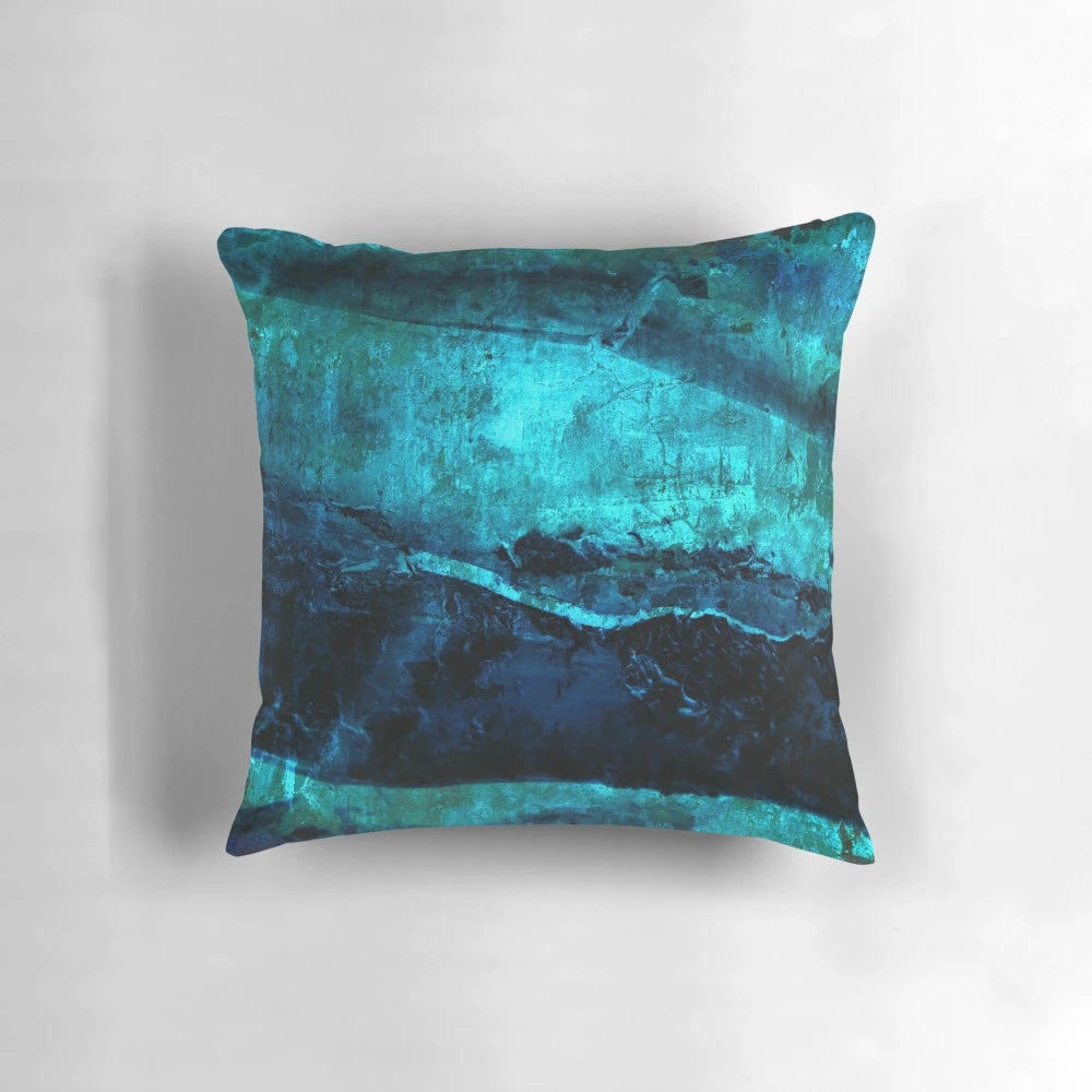 Abstract Navy Blue and Turquoise Coastal Throw Pillow with Distressed Texture