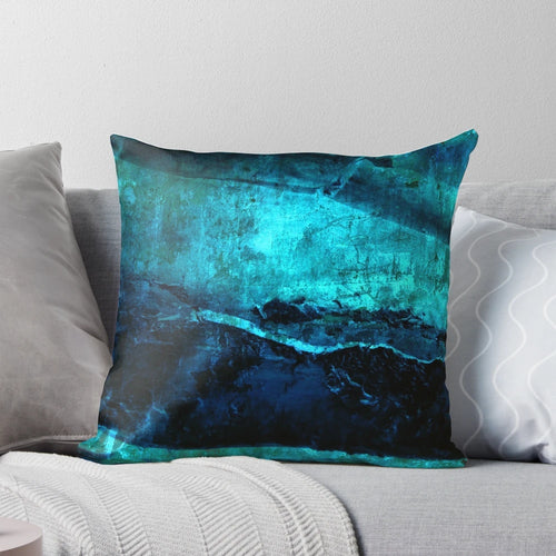 Abstract Navy Blue and Turquoise Coastal Throw Pillow with Distressed Texture