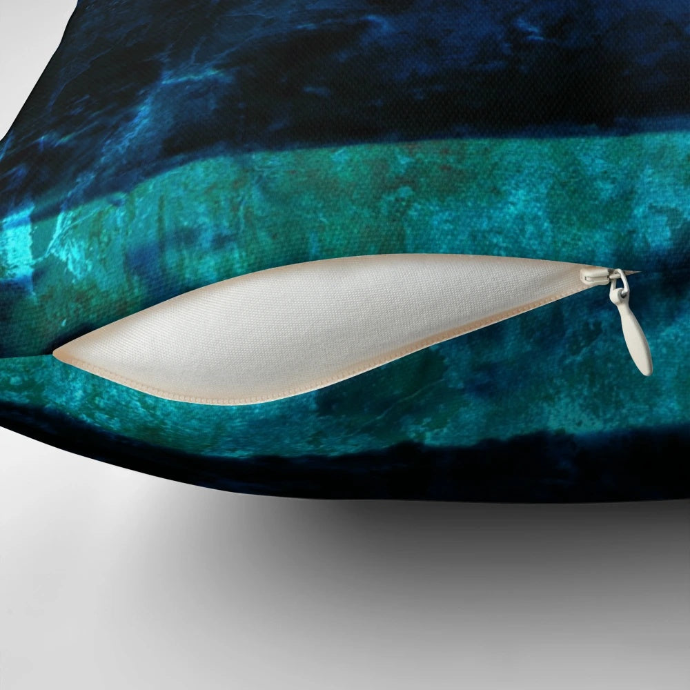 Abstract Navy Blue and Turquoise Coastal Throw Pillow with Distressed Texture