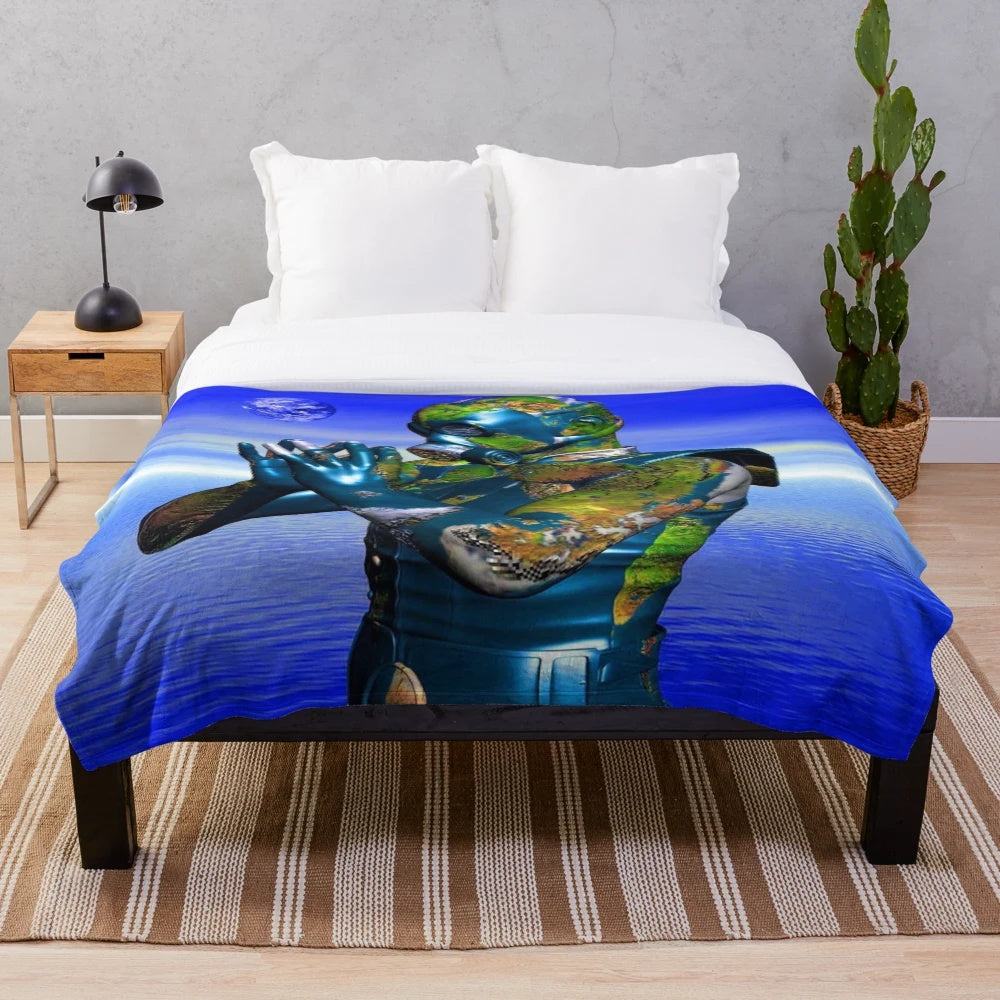 Abstract plush blanket featuring a world pollution design