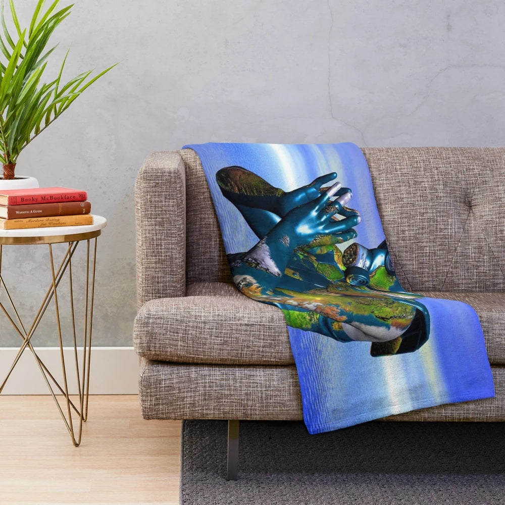 Abstract plush blanket featuring a world pollution design