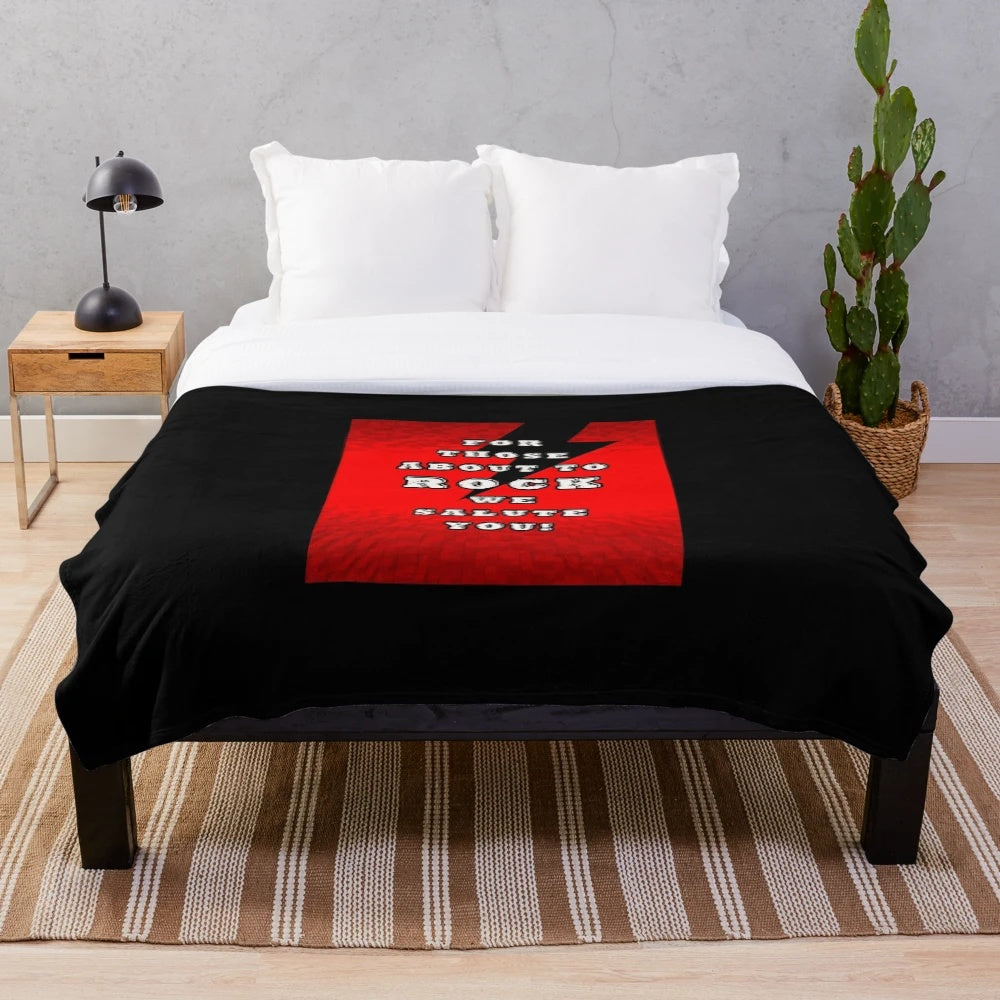 AC/DC inspired plush blanket with digital text art of band lyrics