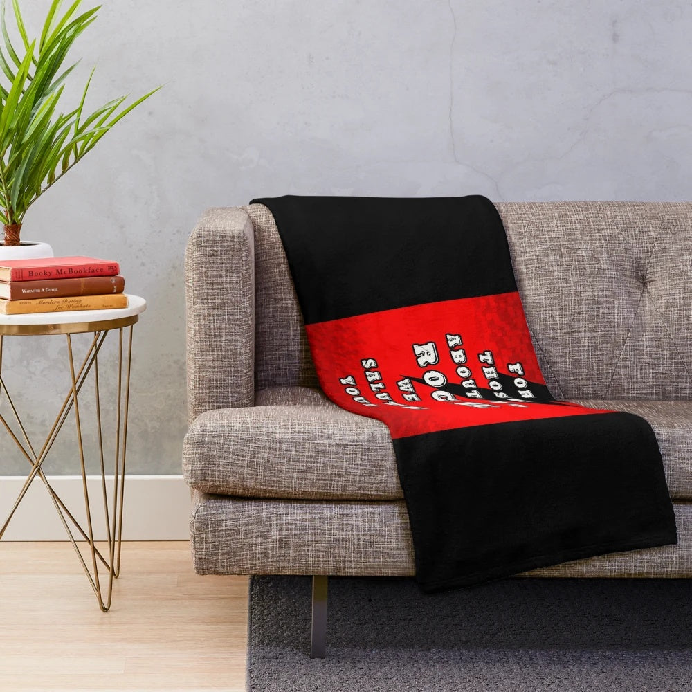 AC/DC inspired plush blanket with digital text art of band lyrics