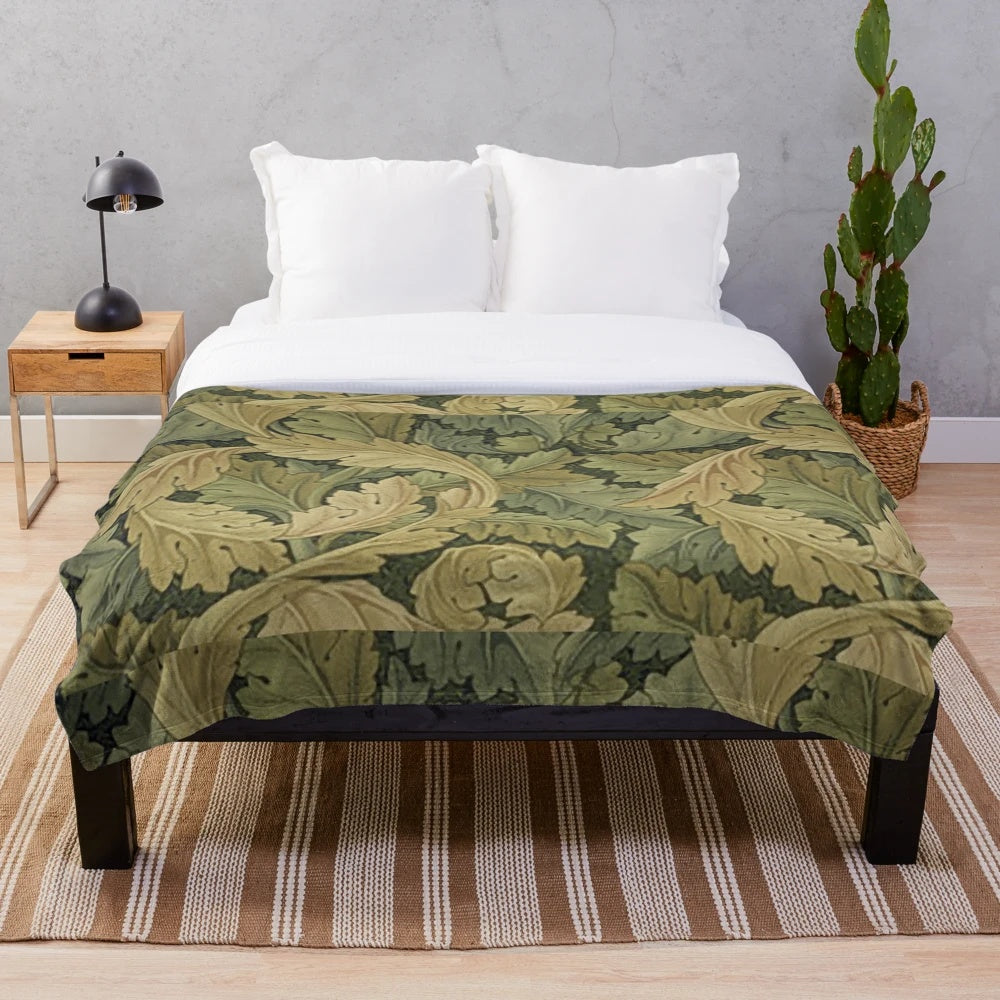 Acanthus patterned plush blanket with floral design inspired by William Morris