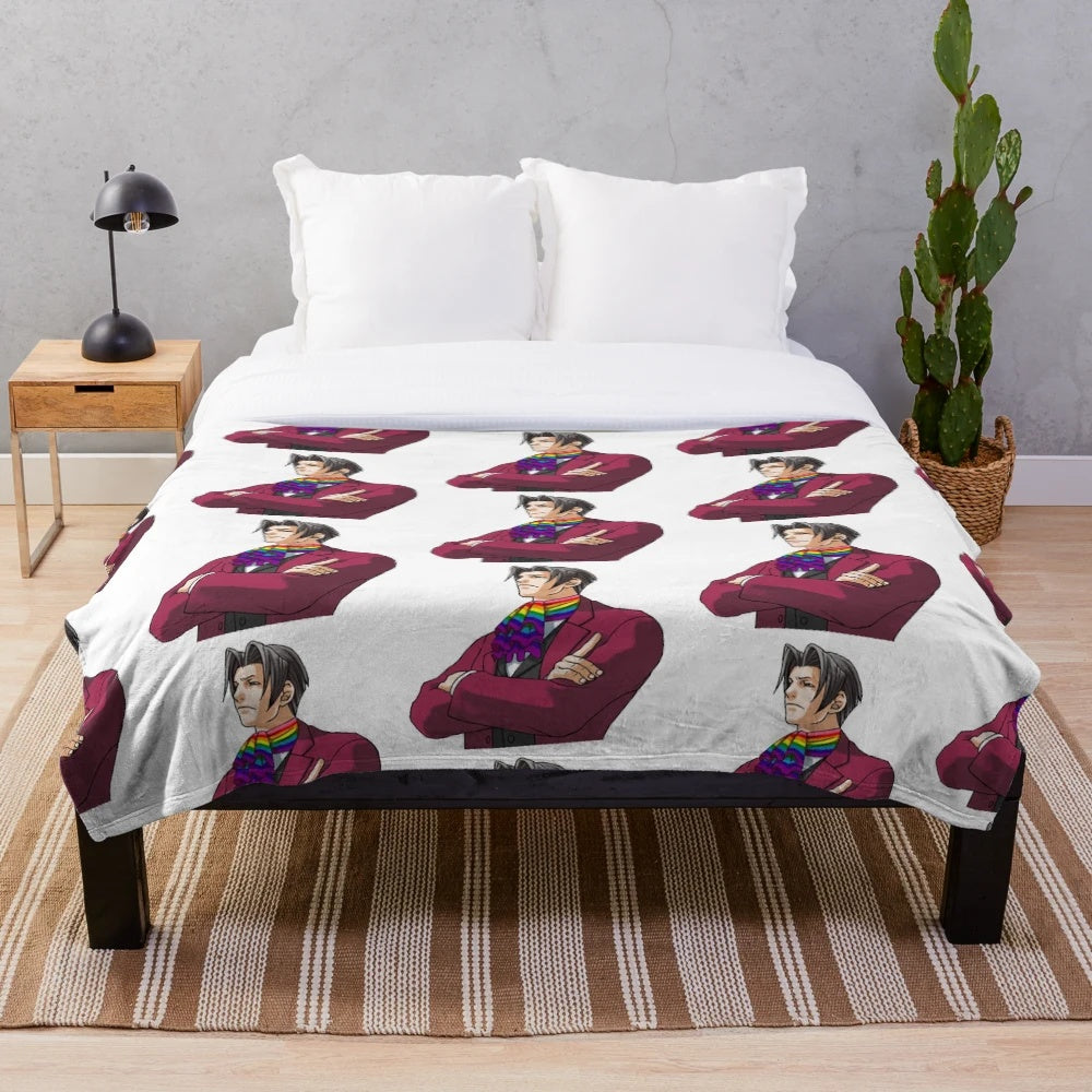 Miles Edgeworth pride plush blanket from the Ace Attorney video game series