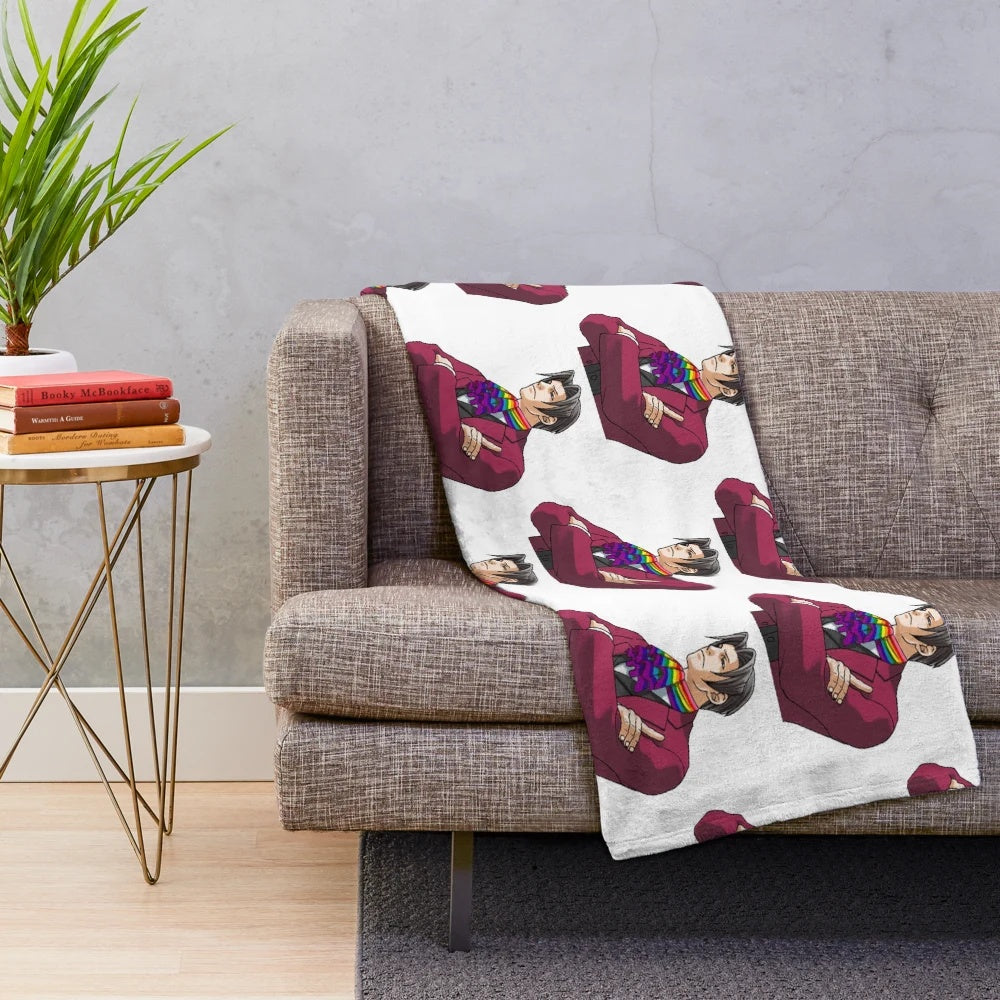 Miles Edgeworth pride plush blanket from the Ace Attorney video game series