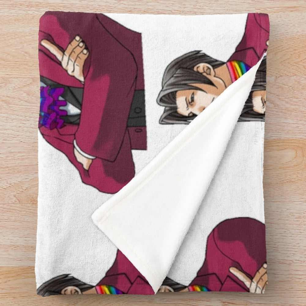 Miles Edgeworth pride plush blanket from the Ace Attorney video game series