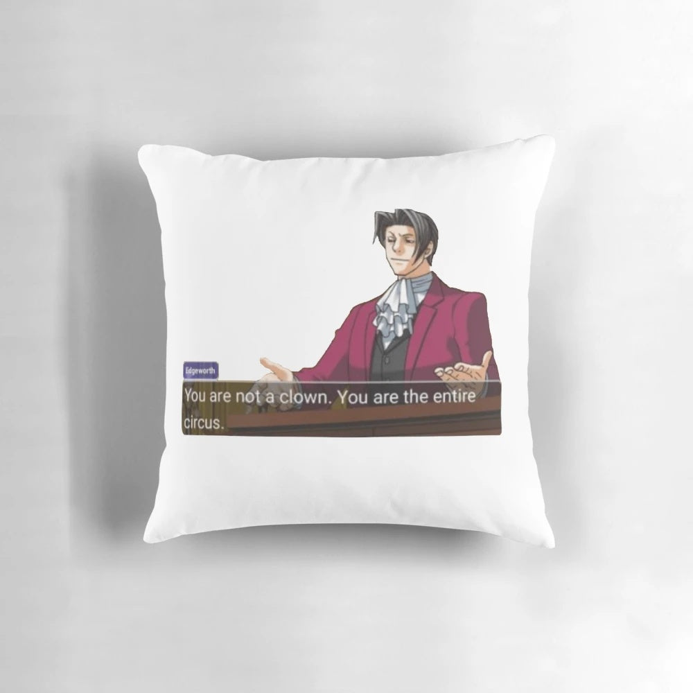 "Miles Edgeworth plush pillow from the Ace Attorney video game series"