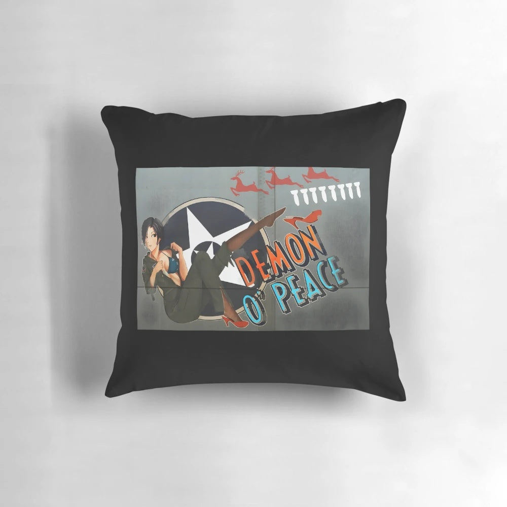 Ace Combat Demon of Peace Pin-up Decorative Pillow featuring the Ustio Squadron emblem and fighter jet