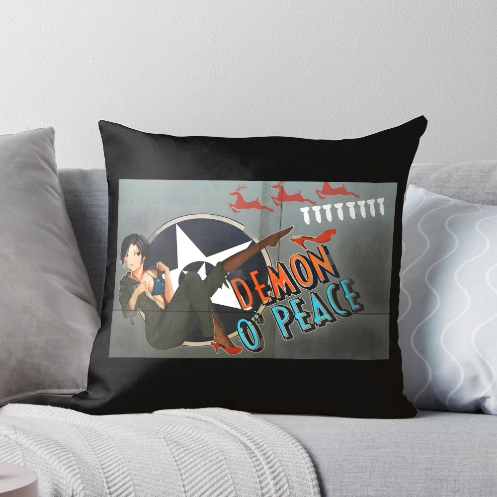 Ace Combat Demon of Peace Pin-up Decorative Pillow featuring the Ustio Squadron emblem and fighter jet