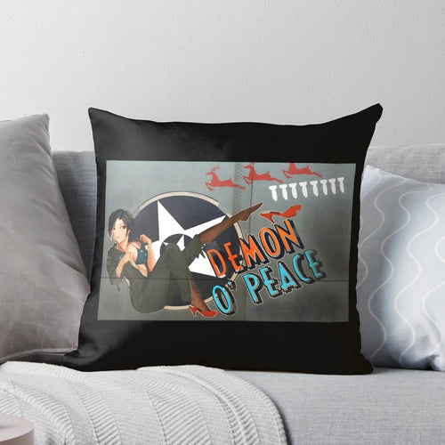Ace Combat Demon of Peace Pin-up Decorative Pillow featuring the Ustio Squadron emblem and fighter jet