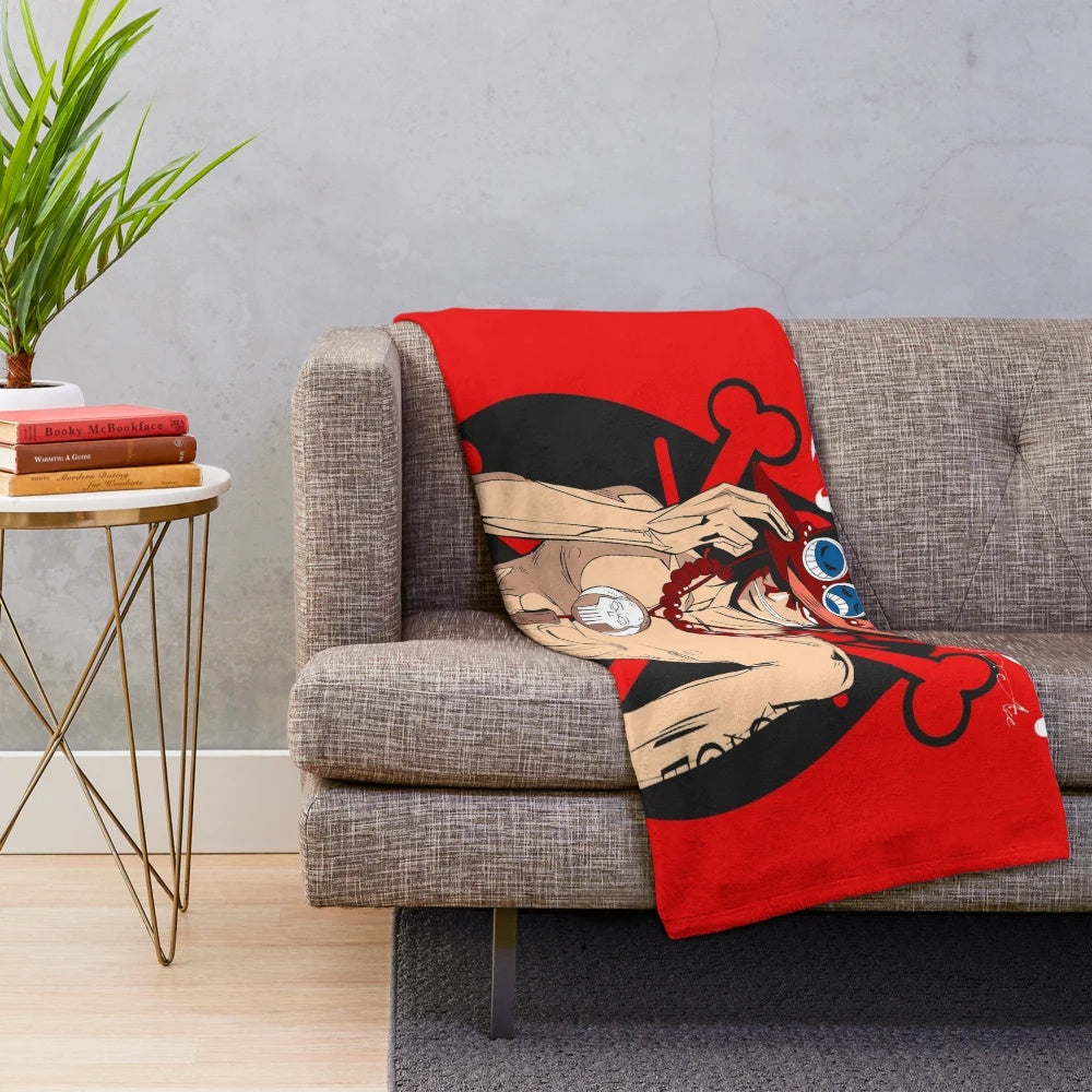 Ace Fire Fist inspired One Piece plush blanket with Mugiwara crew design