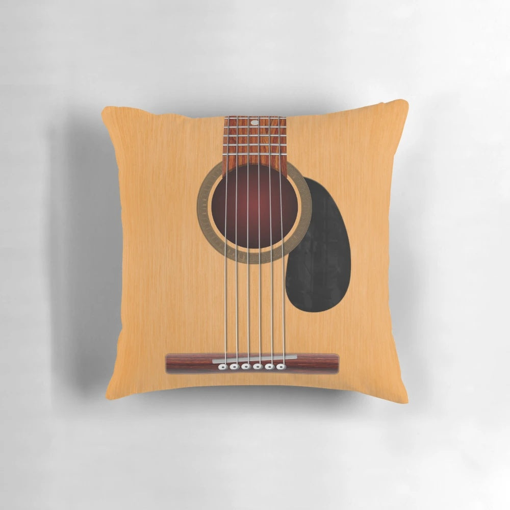 Acoustic guitar shaped pillow in a vintage, retro style