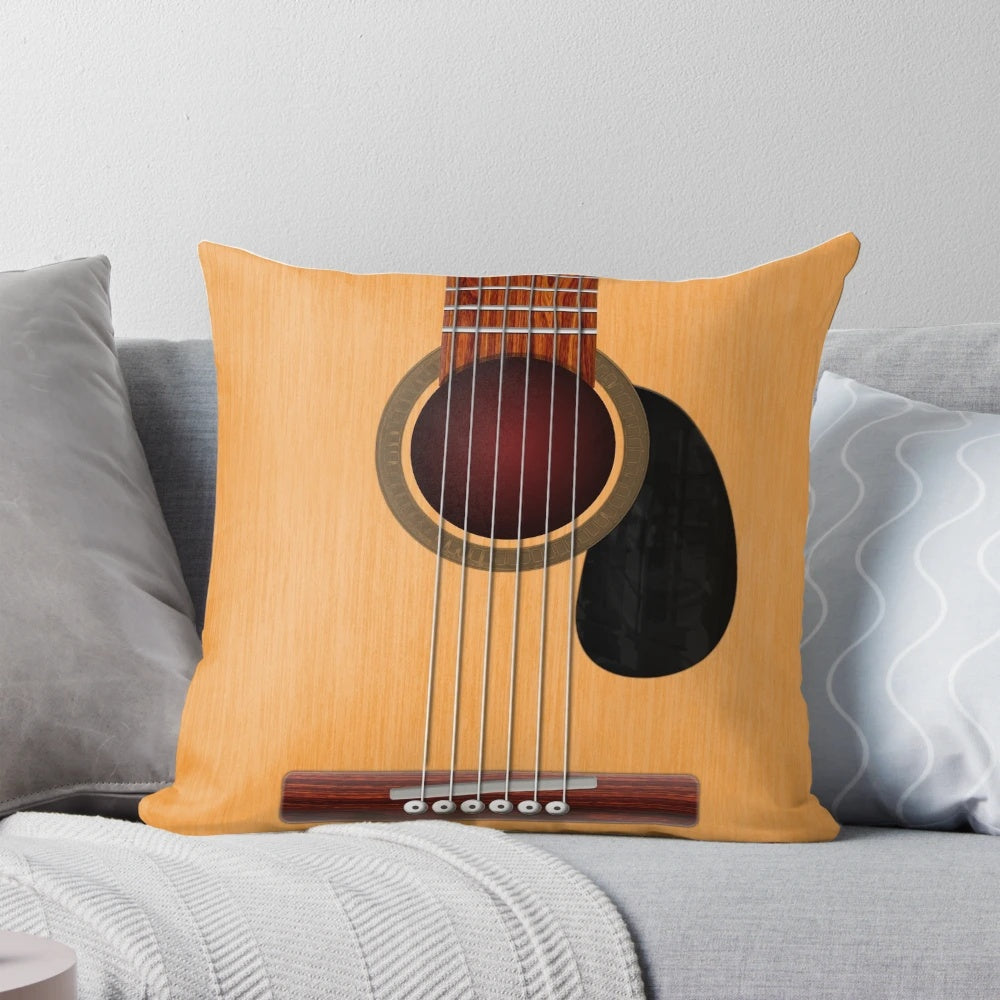 Acoustic guitar shaped pillow in a vintage, retro style