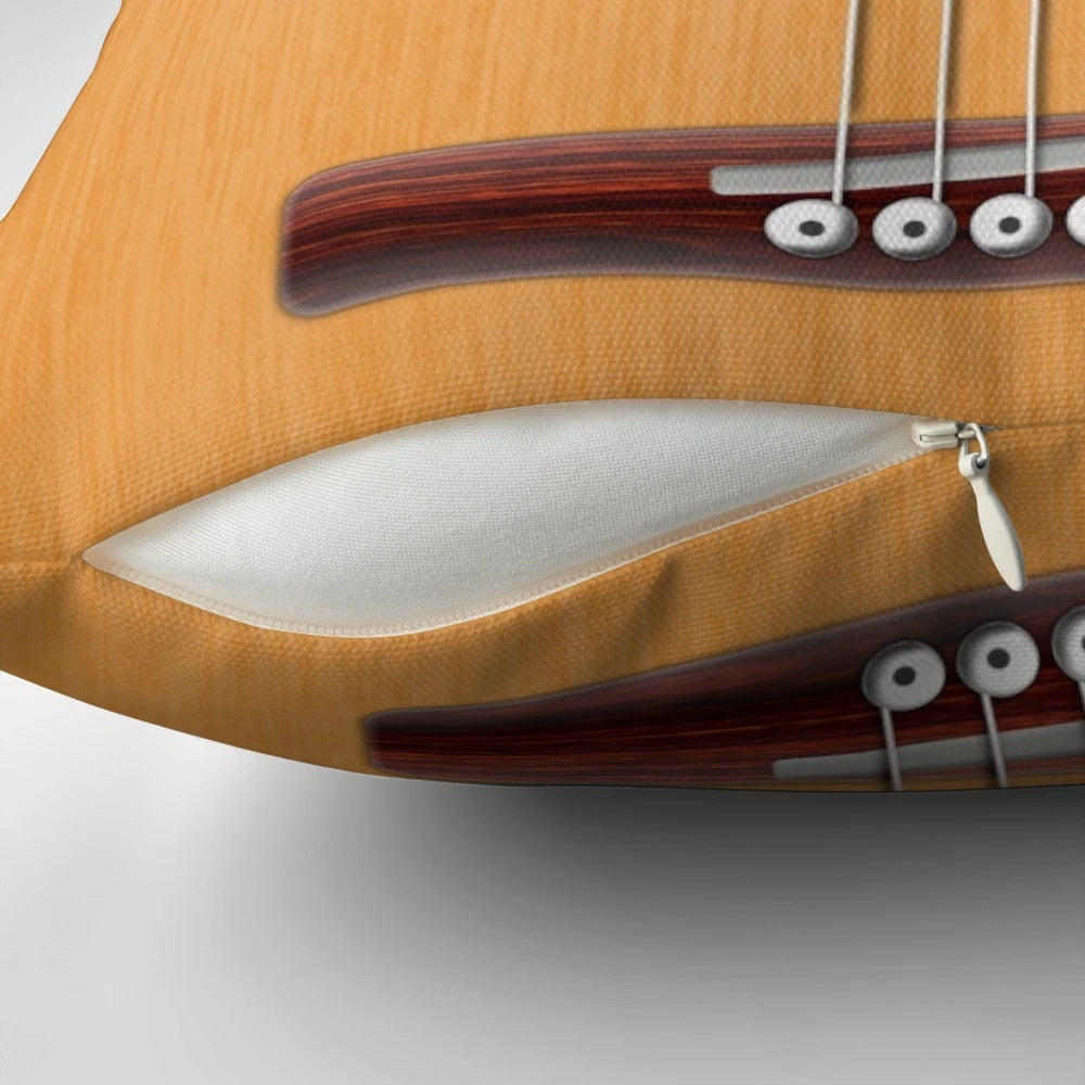 Acoustic guitar shaped pillow in a vintage, retro style