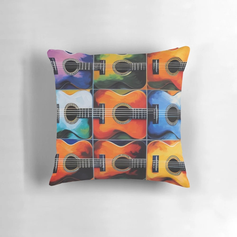 Acoustic guitar tile pillow with Andy Warhol-style guitar design