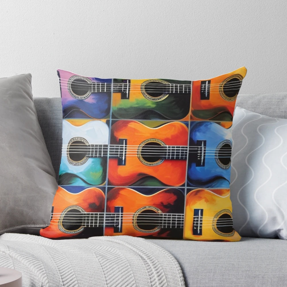 Acoustic guitar tile pillow with Andy Warhol-style guitar design