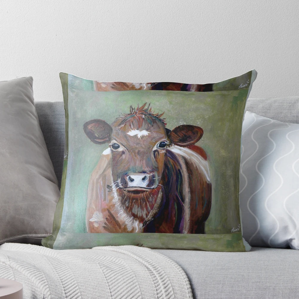 Acrylic painting of a shorthorn cow, created by Canadian artist Pascale Breton