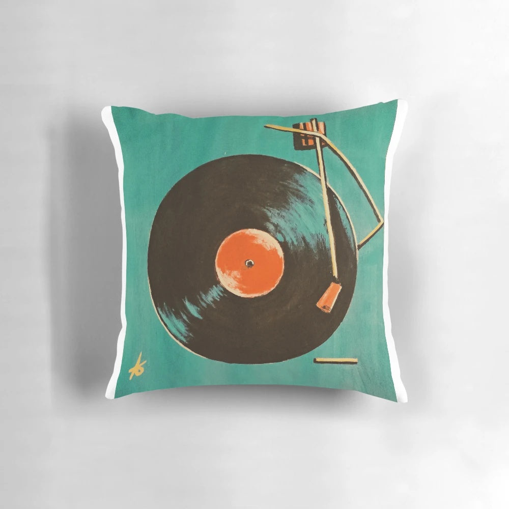 Acrylic vinyl record-inspired longplay pillow with retro music design